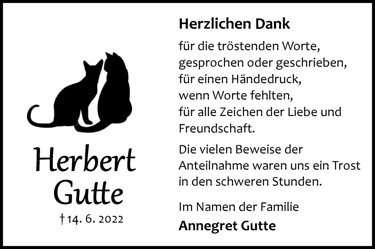  Traueranzeige für Herbert Gutte vom 06.08.2022 aus Die Norddeutsche