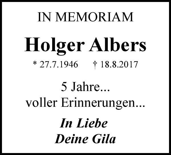 Traueranzeige von Holger Albers
