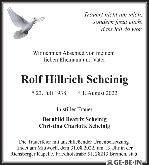 Traueranzeige von Rolf Hillrich Scheinig von WESER-KURIER