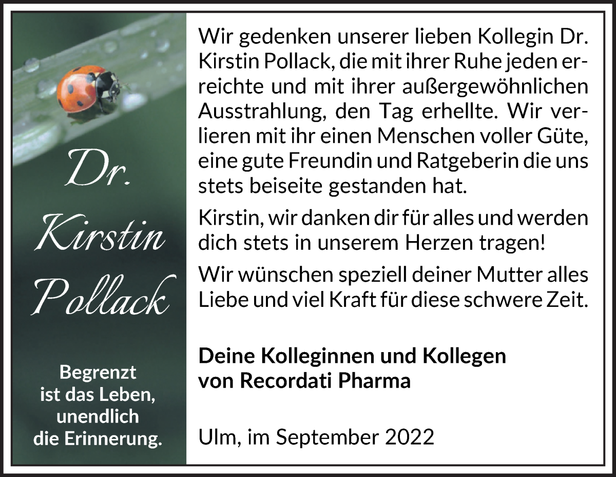  Traueranzeige für Dr. Kirstin Pollack vom 24.09.2022 aus WESER-KURIER