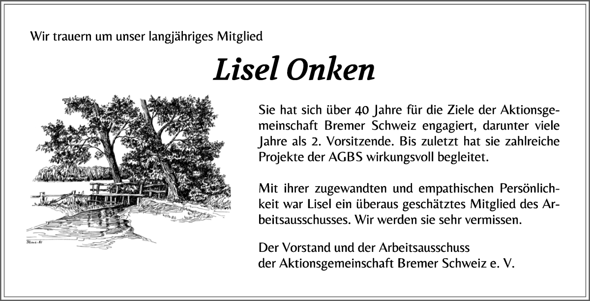 Traueranzeige von Lisel Onken von Die Norddeutsche