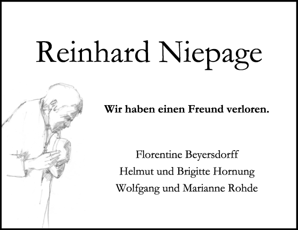Traueranzeige von Reinhard Niepage