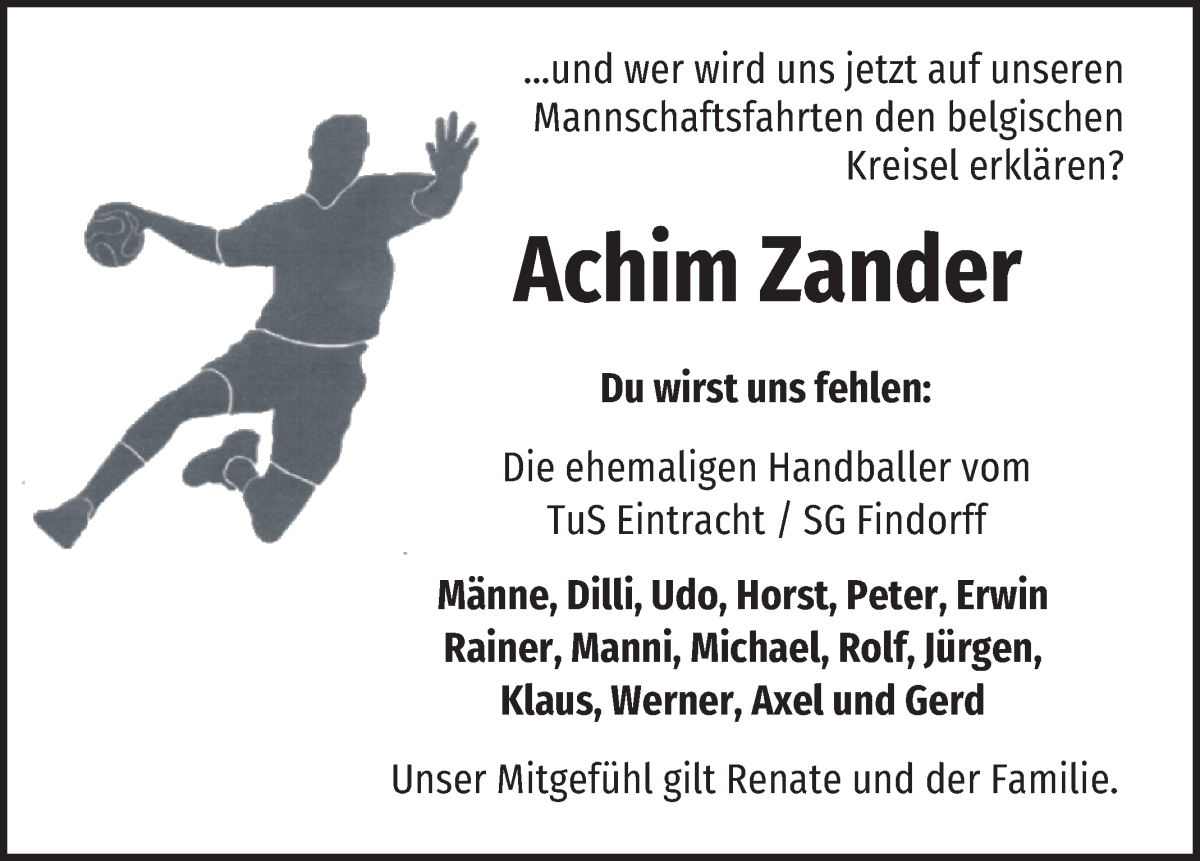  Traueranzeige für Hans-Joachim Zander vom 12.01.2023 aus WESER-KURIER