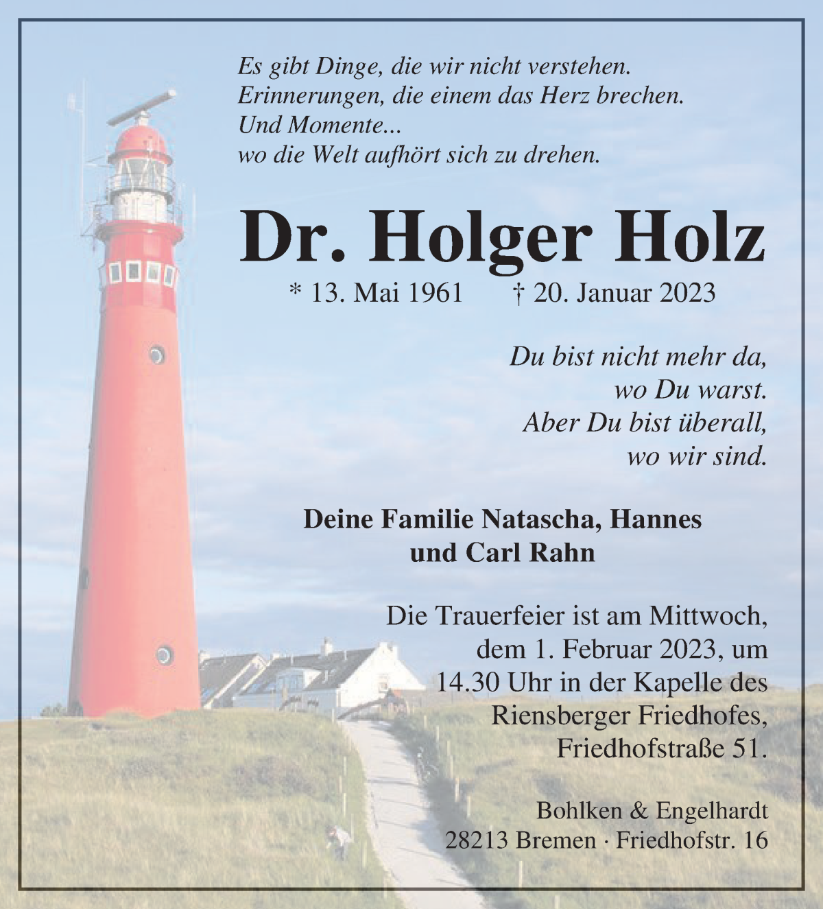 Traueranzeige von Dr. Holger Holz von WESER-KURIER