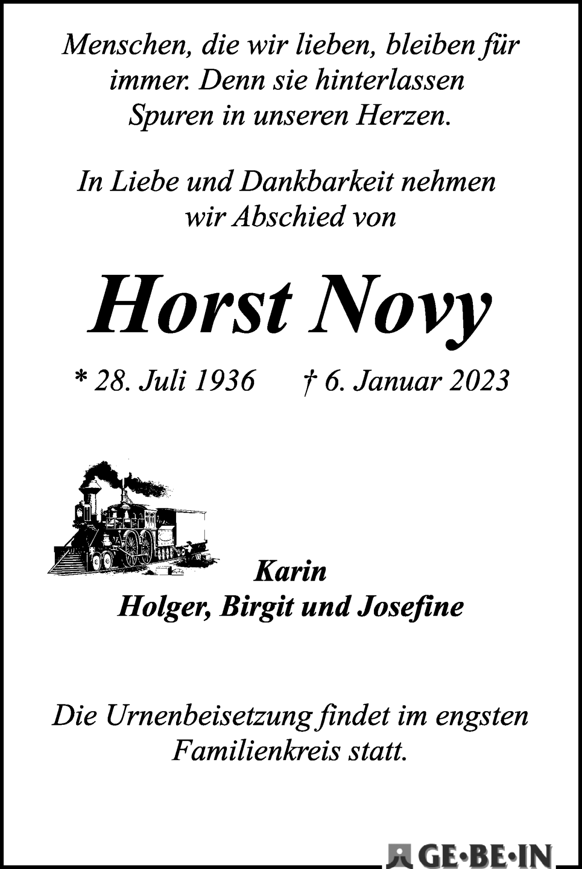 Traueranzeige von Horst Novy von WESER-KURIER