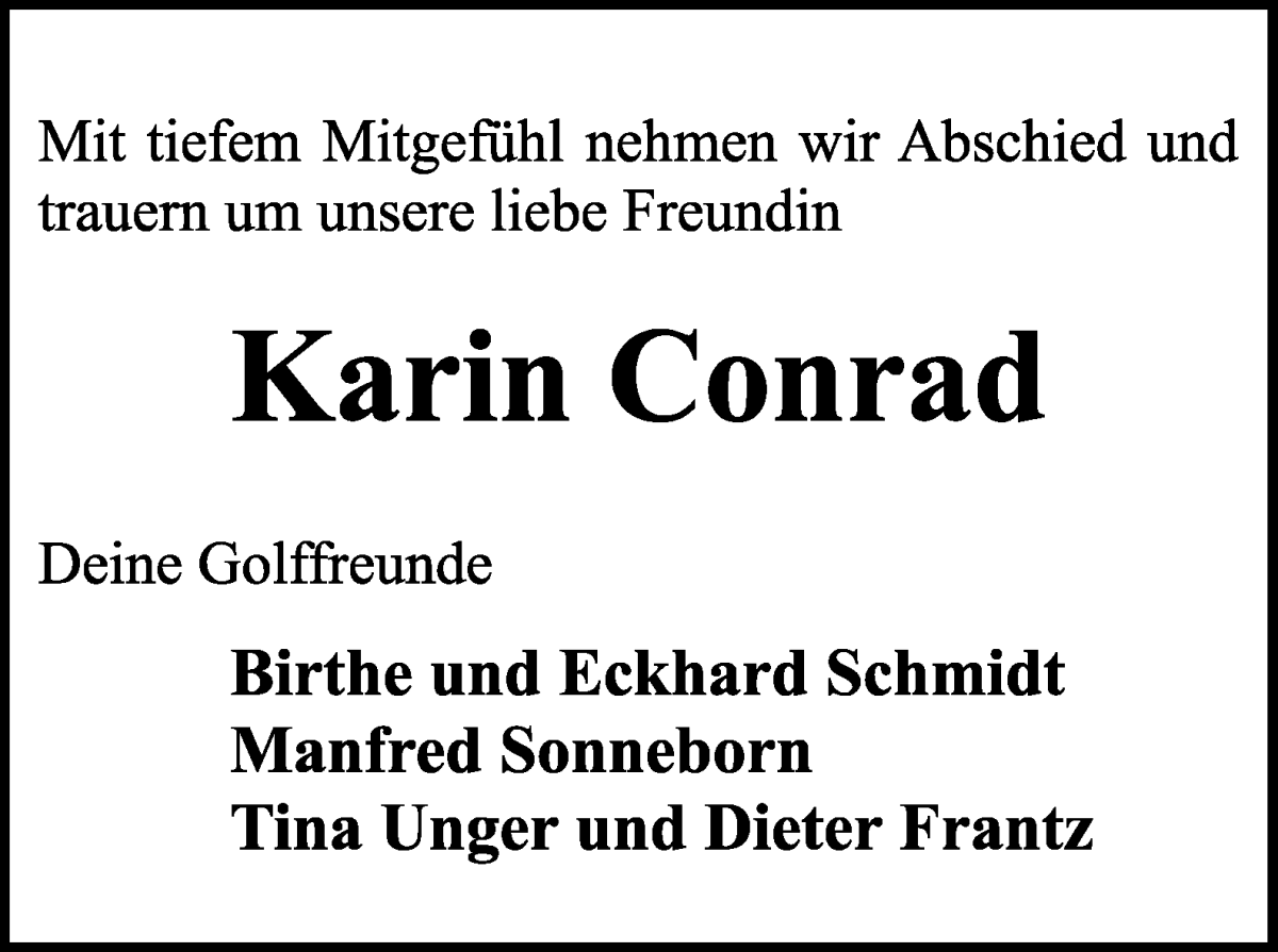 Traueranzeige von Karin Conrad von WESER-KURIER