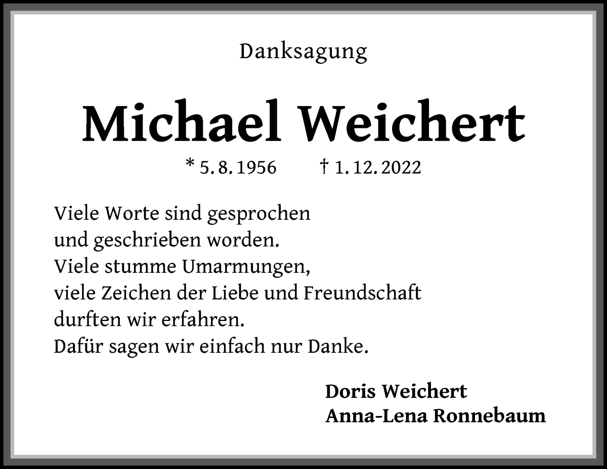  Traueranzeige für Michael Weichert vom 07.01.2023 aus Die Norddeutsche
