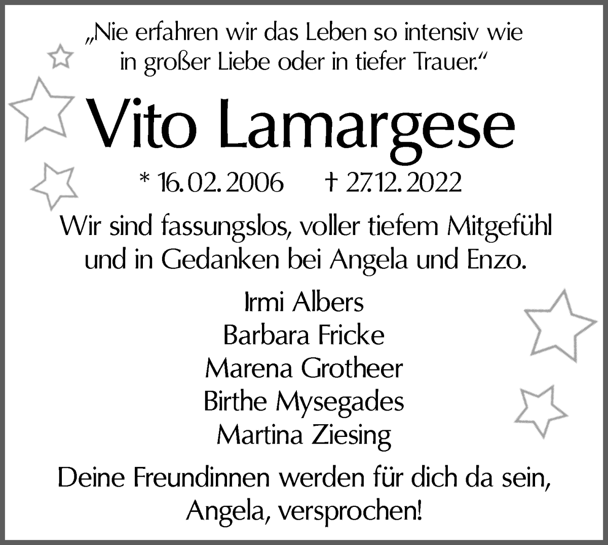  Traueranzeige für Vito Lamargese vom 02.01.2023 aus WESER-KURIER
