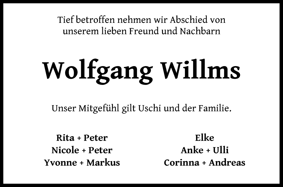 Traueranzeige von Wolfgang Willlms von WESER-KURIER
