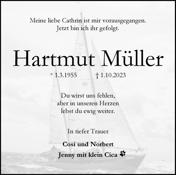 Traueranzeige von Hartmut Klaus Müller