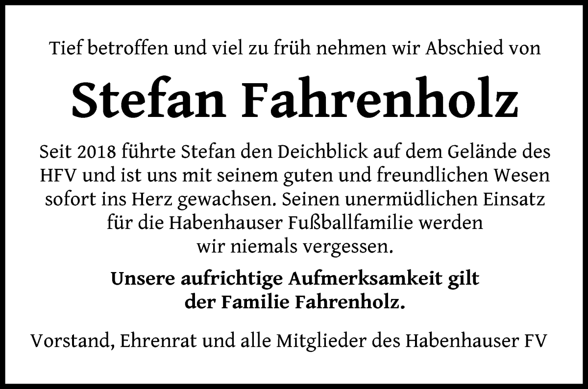  Traueranzeige für Stefan Fahrenholz vom 28.10.2023 aus WESER-KURIER