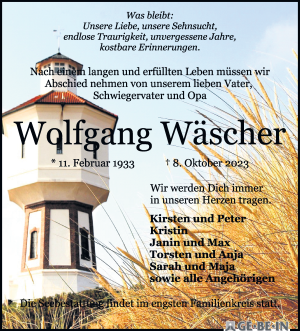 Traueranzeige von Wolfgang Wäscher von WESER-KURIER