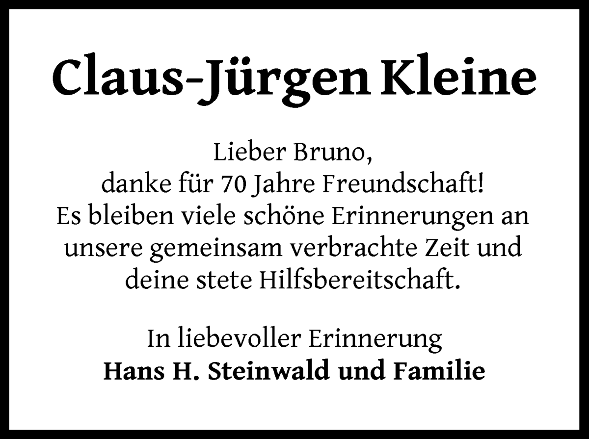 Traueranzeige von Claus-Jürgen Kleine von WESER-KURIER