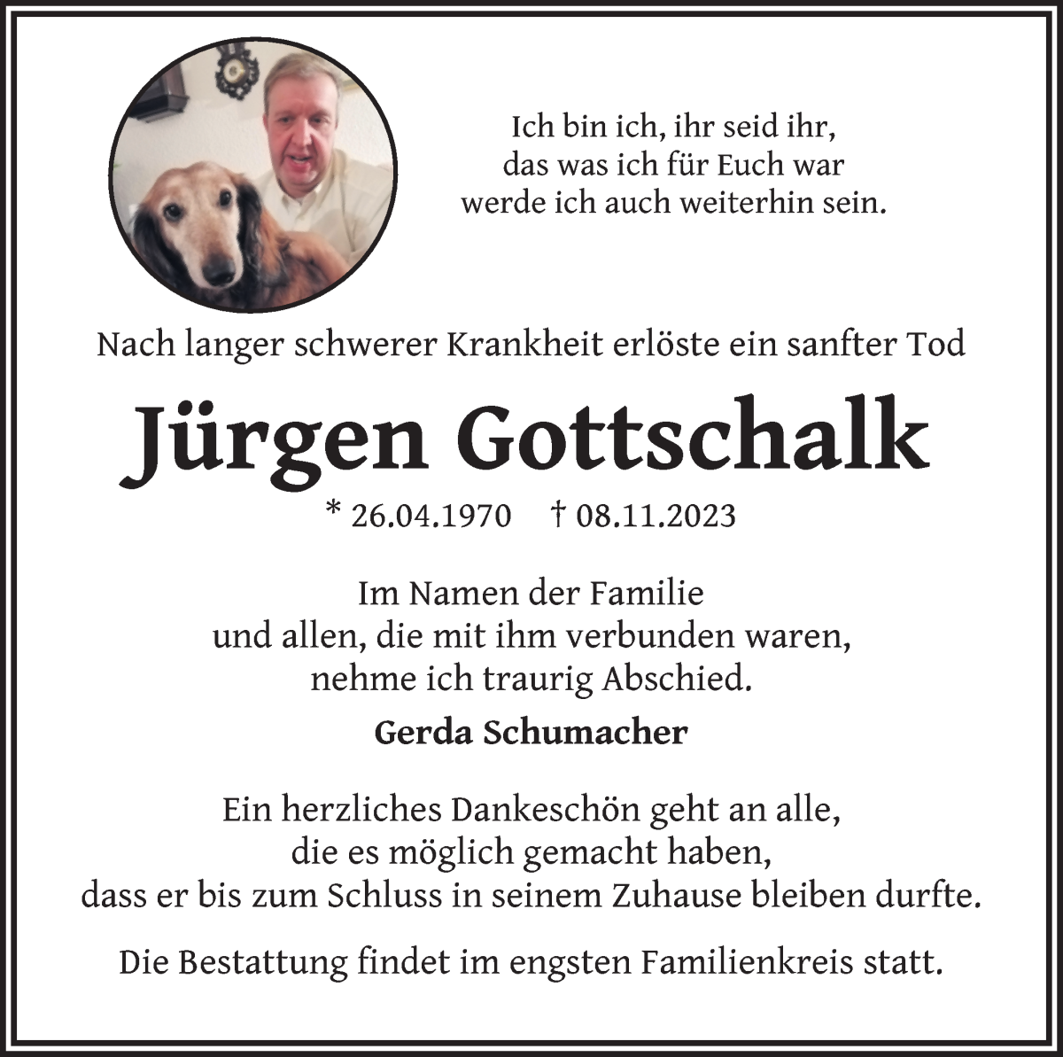  Traueranzeige für Jürgen Gottschalk vom 18.11.2023 aus WESER-KURIER