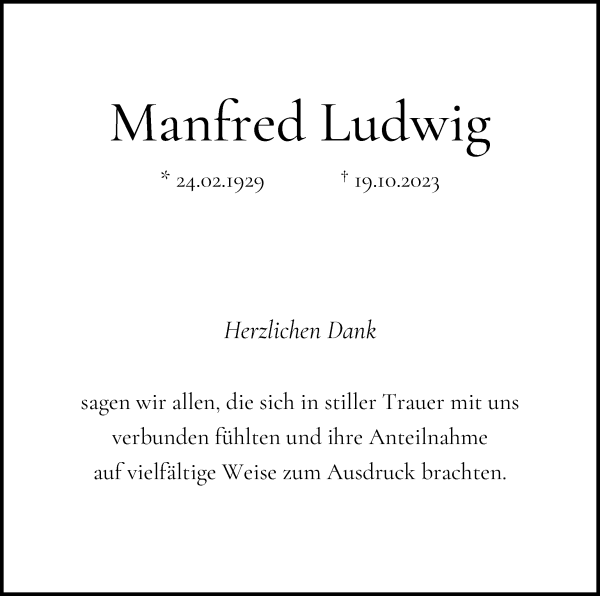 Traueranzeige von Manfred Ludwig