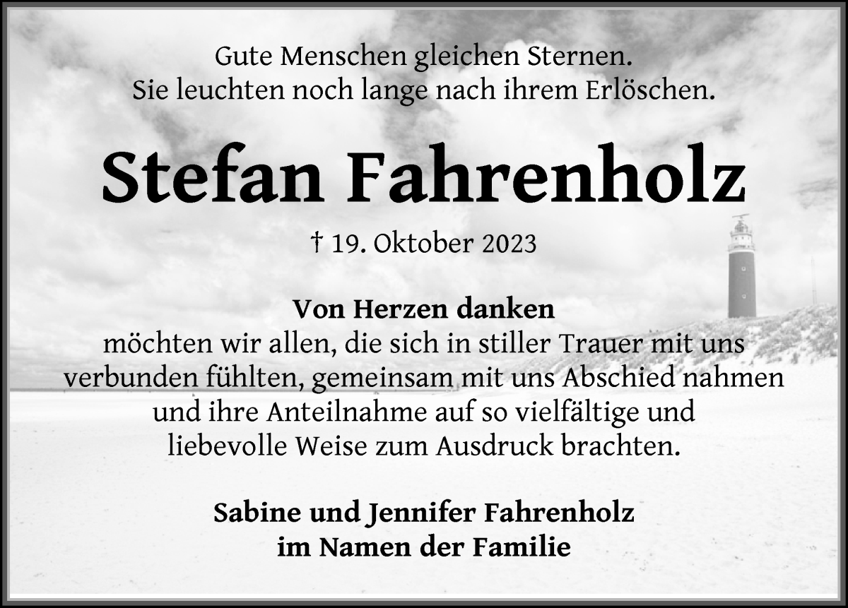  Traueranzeige für Stefan Fahrenholz vom 25.11.2023 aus WESER-KURIER