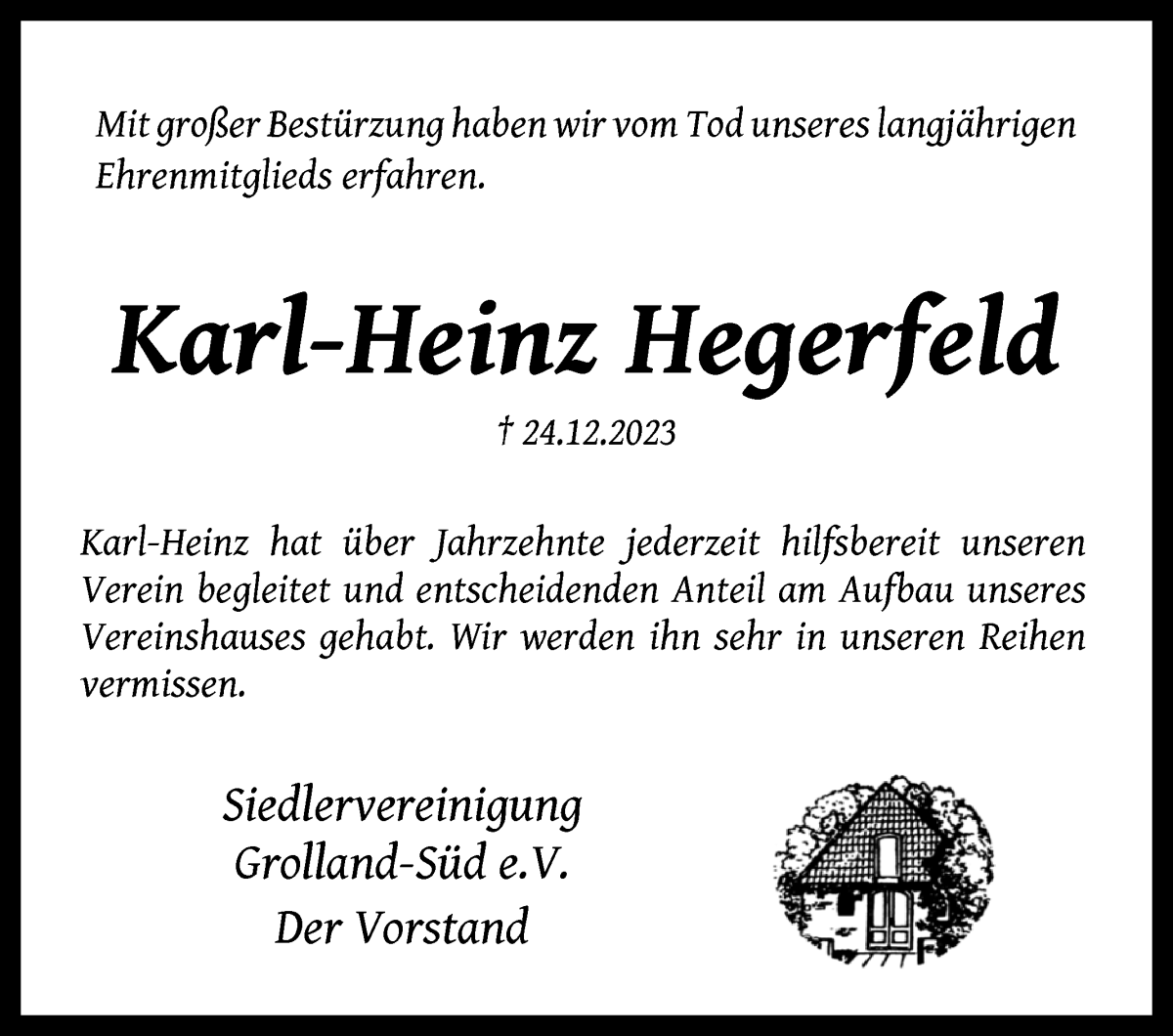 Traueranzeige von Karl-Heinz Hegerfeld von WESER-KURIER