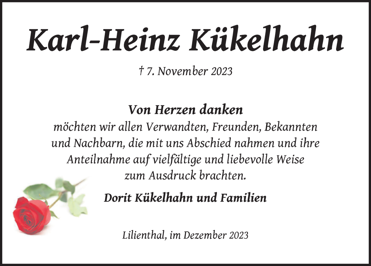  Traueranzeige für Karl-Heinz Kükelhahn vom 09.12.2023 aus WESER-KURIER