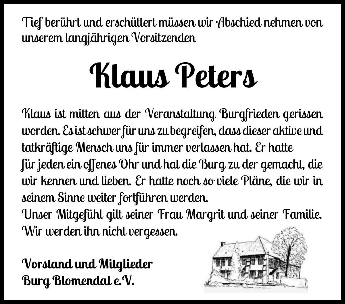  Traueranzeige für Klaus Peters vom 23.12.2023 aus Die Norddeutsche