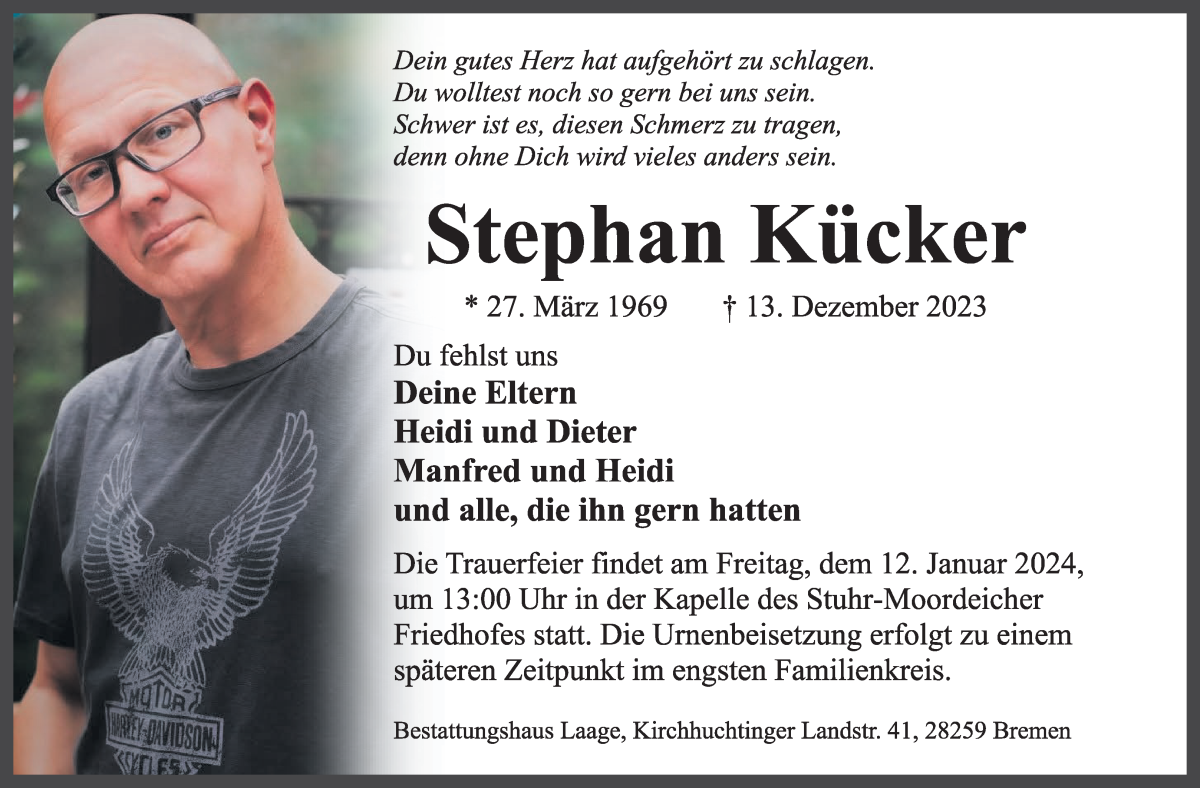  Traueranzeige für Stephan Kücker vom 23.12.2023 aus WESER-KURIER