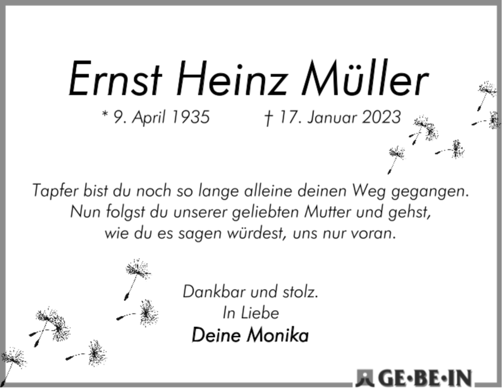  Traueranzeige für Heinz Müller vom 04.02.2023 aus Die Norddeutsche