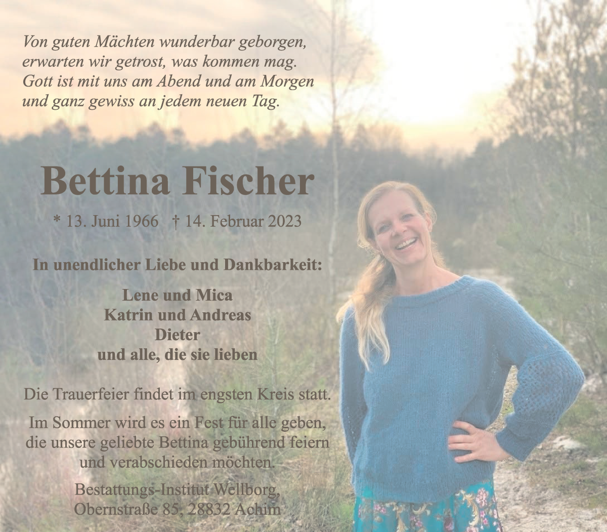  Traueranzeige für Bettina Fischer vom 18.02.2023 aus WESER-KURIER