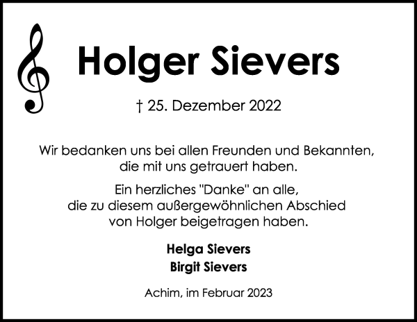Traueranzeige von Holger Sievers