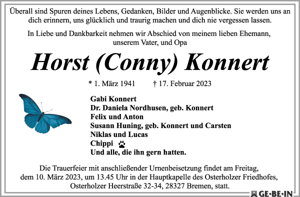 Traueranzeige von Horst Konnert von WESER-KURIER