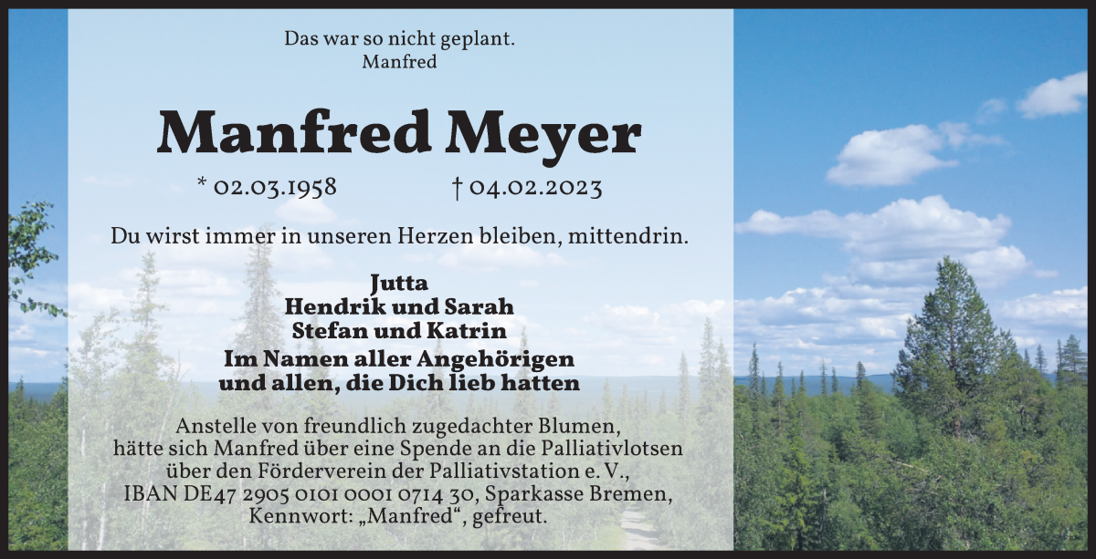  Traueranzeige für Manfred Meyer vom 11.02.2023 aus WESER-KURIER