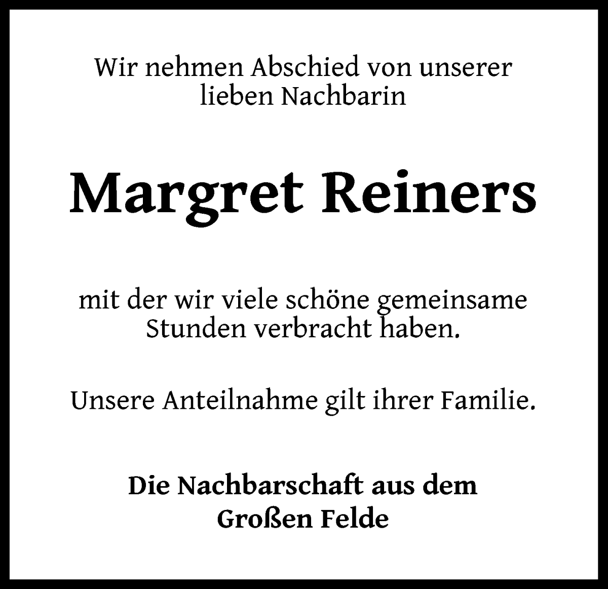 Traueranzeige von Margret Reiners von WESER-KURIER