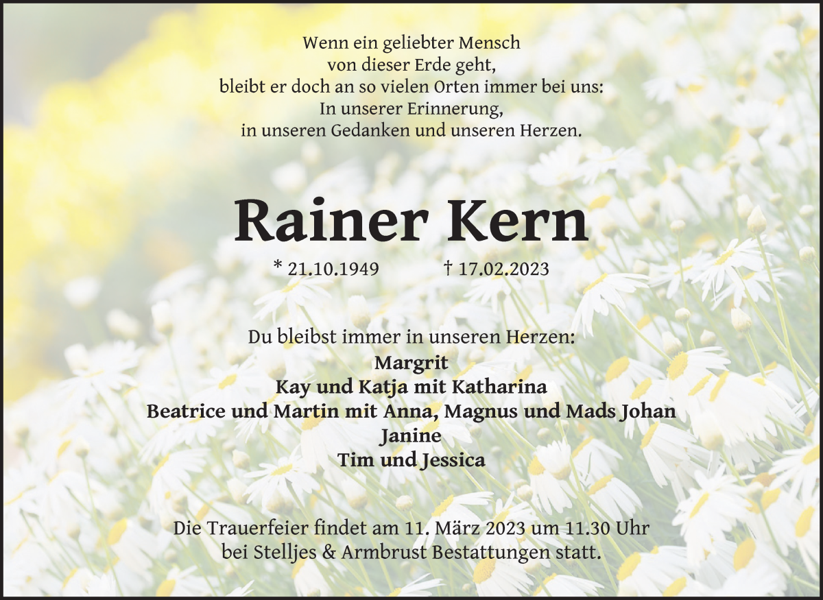  Traueranzeige für Rainer Kern vom 25.02.2023 aus Osterholzer Kreisblatt