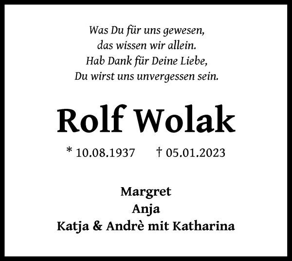 Traueranzeige von Rolf Wolak von WESER-KURIER
