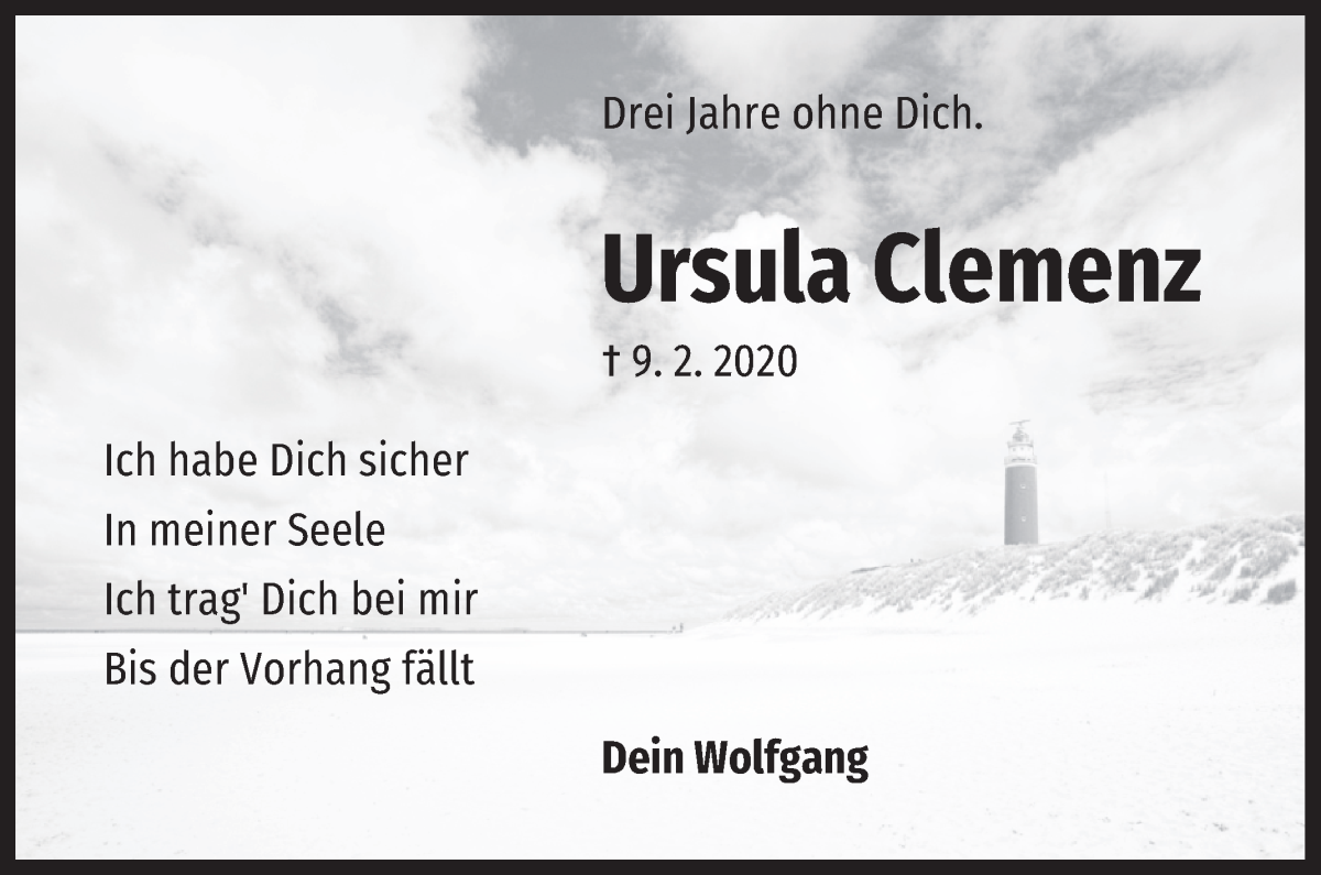  Traueranzeige für Ursula Clemenz vom 09.02.2023 aus WESER-KURIER
