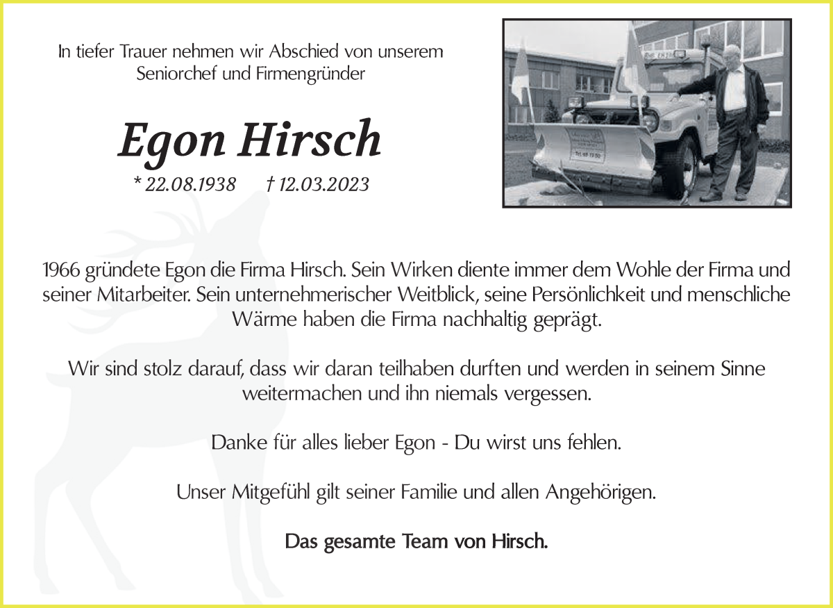  Traueranzeige für Egon Hirsch vom 25.03.2023 aus WESER-KURIER