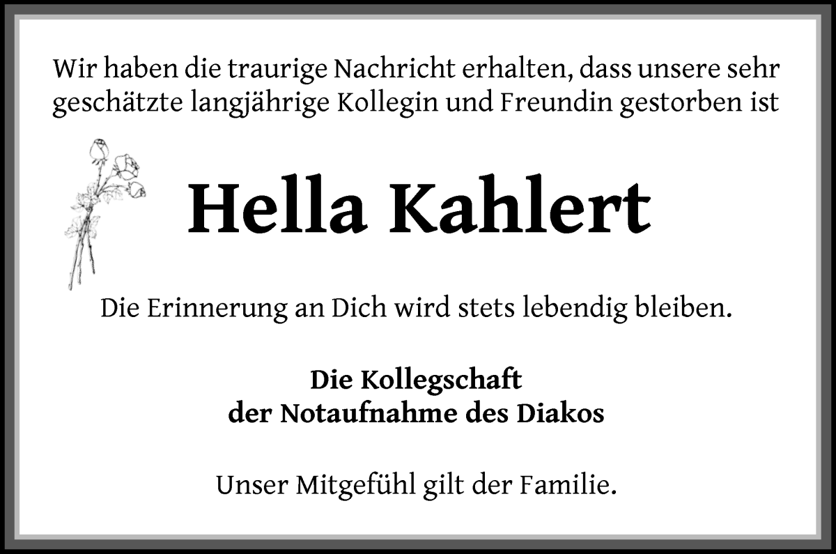 Traueranzeige von Hella Kahlert von WESER-KURIER