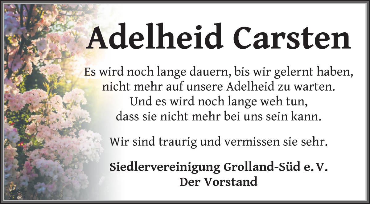 Traueranzeige von Adelheid Carsten von WESER-KURIER