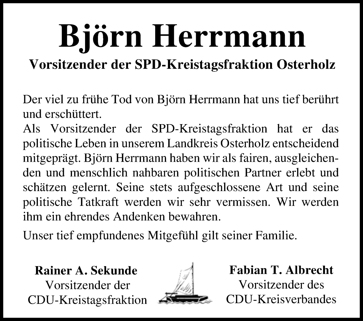  Traueranzeige für Björn Herrmann vom 15.04.2023 aus Osterholzer Kreisblatt