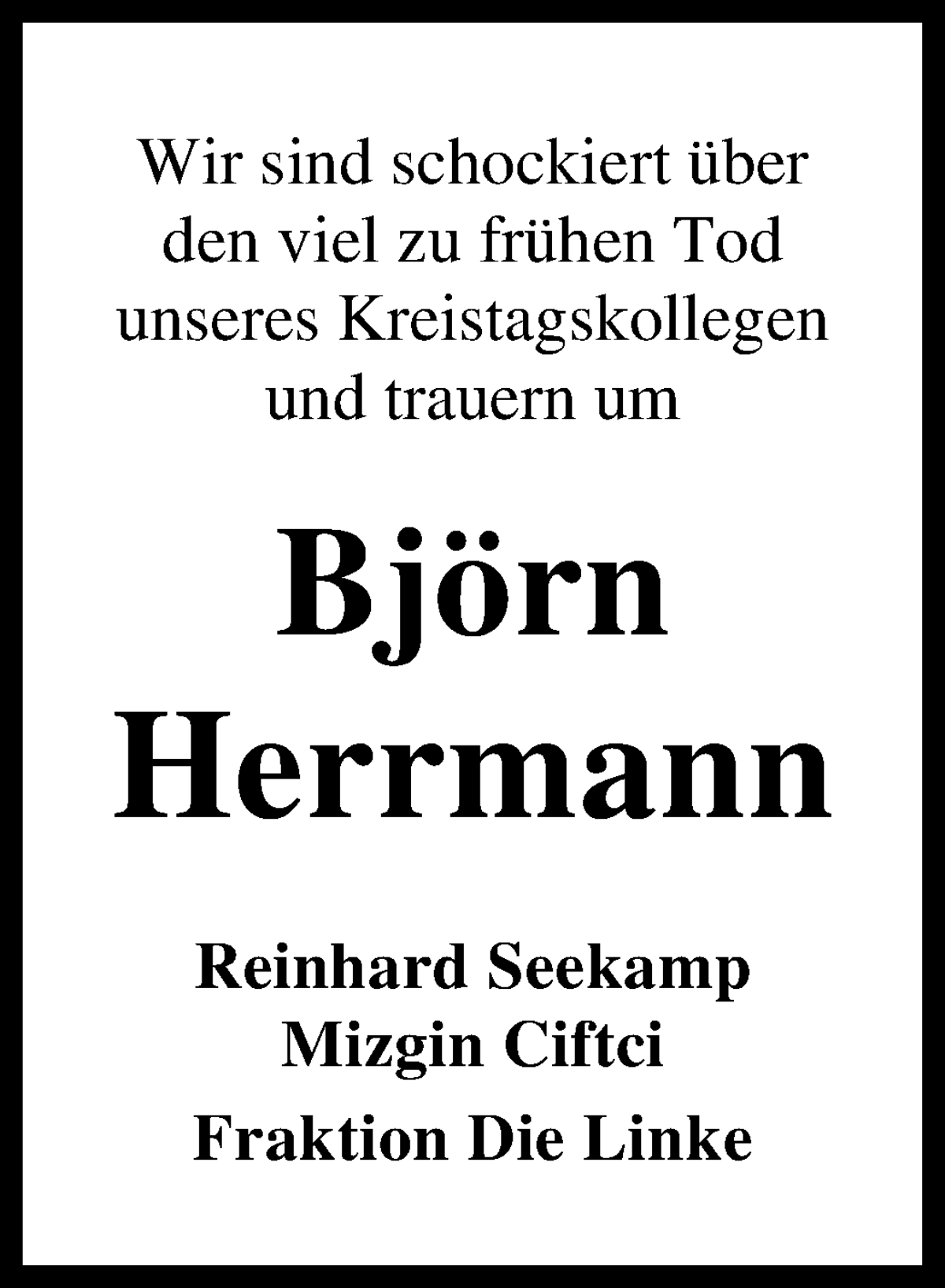  Traueranzeige für Björn Herrmann vom 15.04.2023 aus Wuemme Zeitung