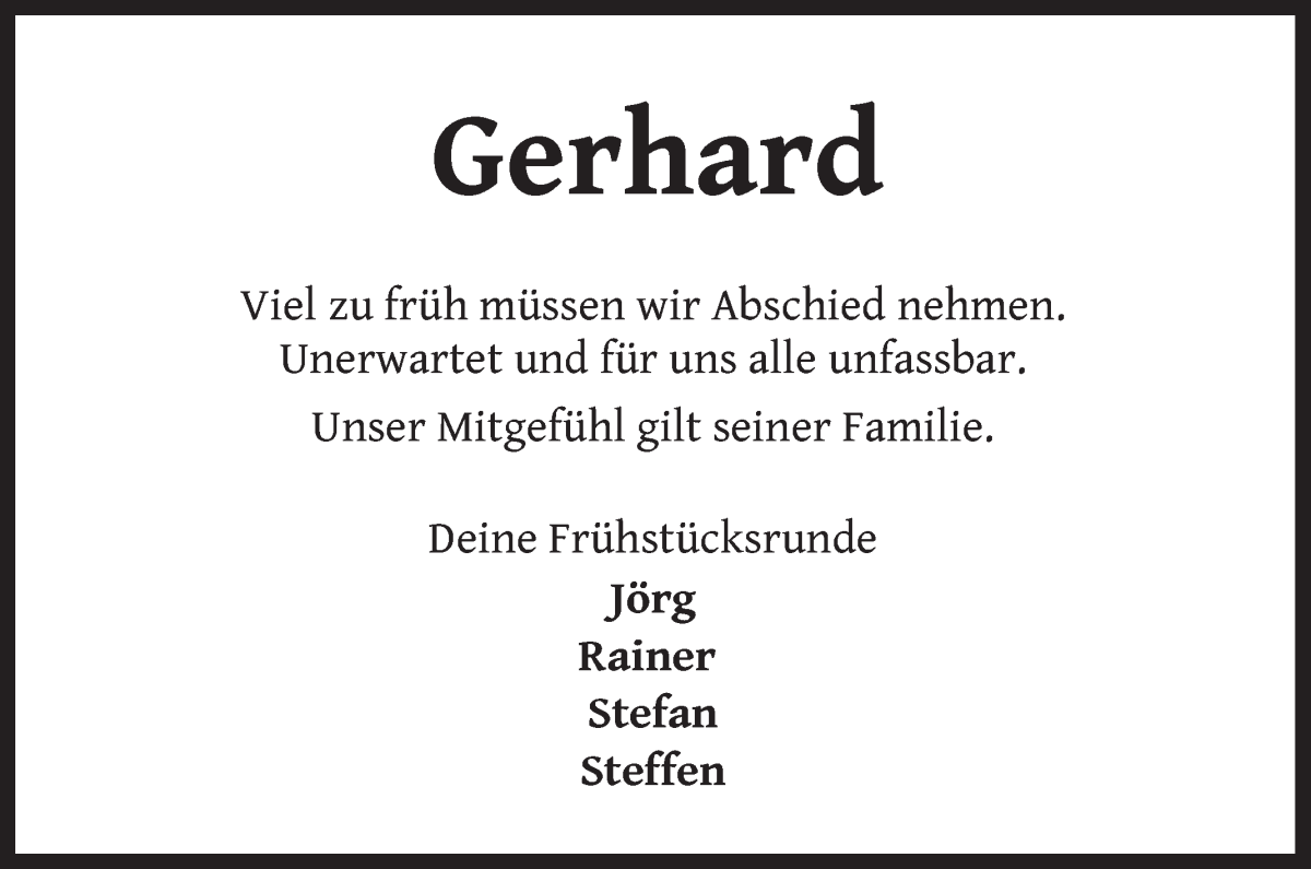  Traueranzeige für Gerhard Geffers vom 01.04.2023 aus Wuemme Zeitung