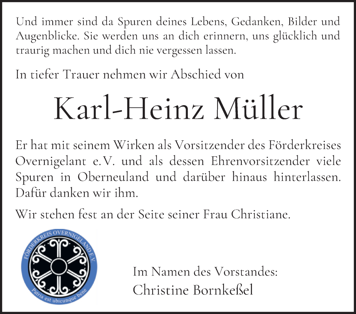 Traueranzeige von Karl-Heinz Müller von WESER-KURIER