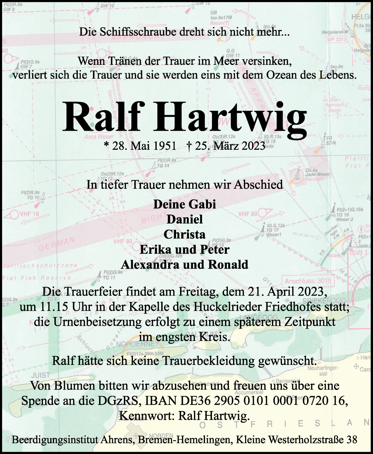  Traueranzeige für Ralf Hartwig vom 01.04.2023 aus WESER-KURIER