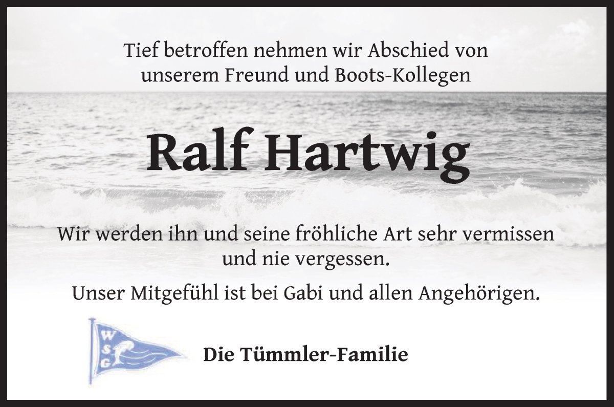  Traueranzeige für Ralf Hartwig vom 01.04.2023 aus Regionale Rundschau/Syker Kurier