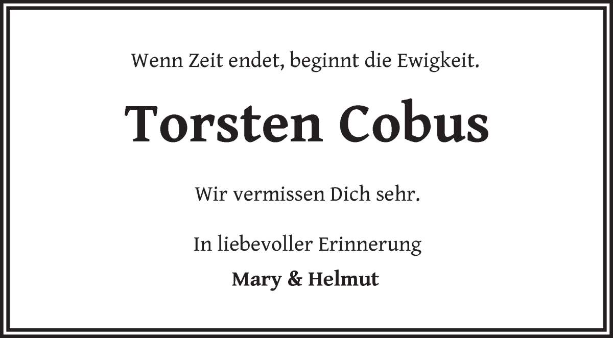  Traueranzeige für Torsten Cobus vom 29.04.2023 aus WESER-KURIER