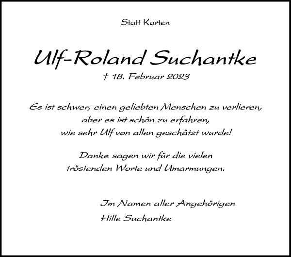 Traueranzeige von Ulf-Roland Suchantke