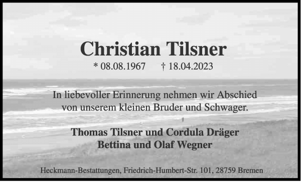 Traueranzeige von Christian Tilsner