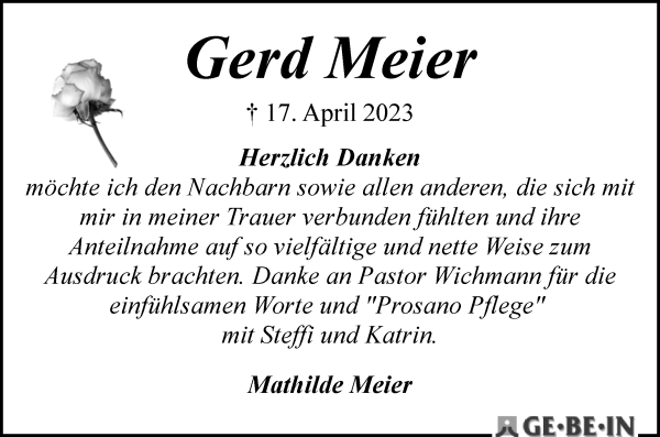 Traueranzeige von Gerd Meier von WESER-KURIER