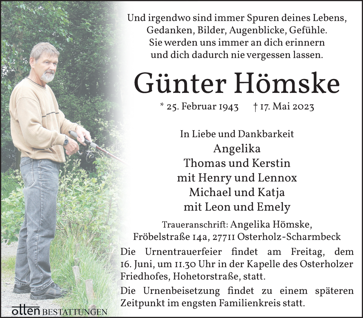  Traueranzeige für Günter Hömske vom 24.05.2023 aus Osterholzer Kreisblatt