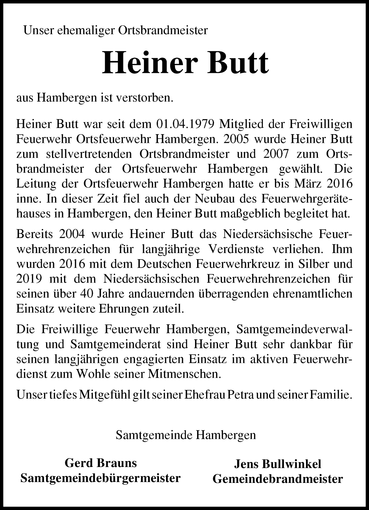  Traueranzeige für Heiner Butt vom 10.05.2023 aus Osterholzer Kreisblatt