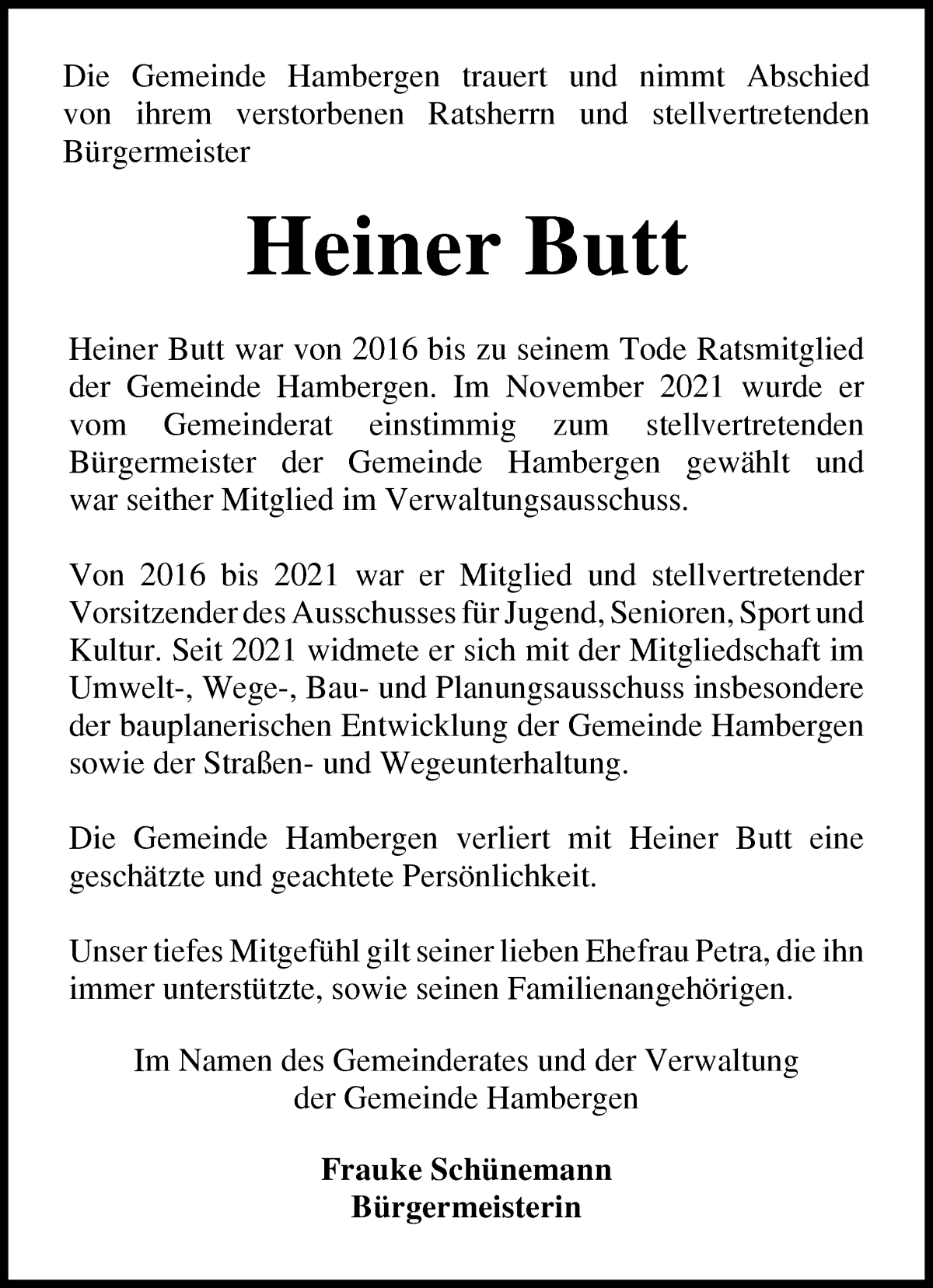  Traueranzeige für Heiner Butt vom 10.05.2023 aus Osterholzer Kreisblatt