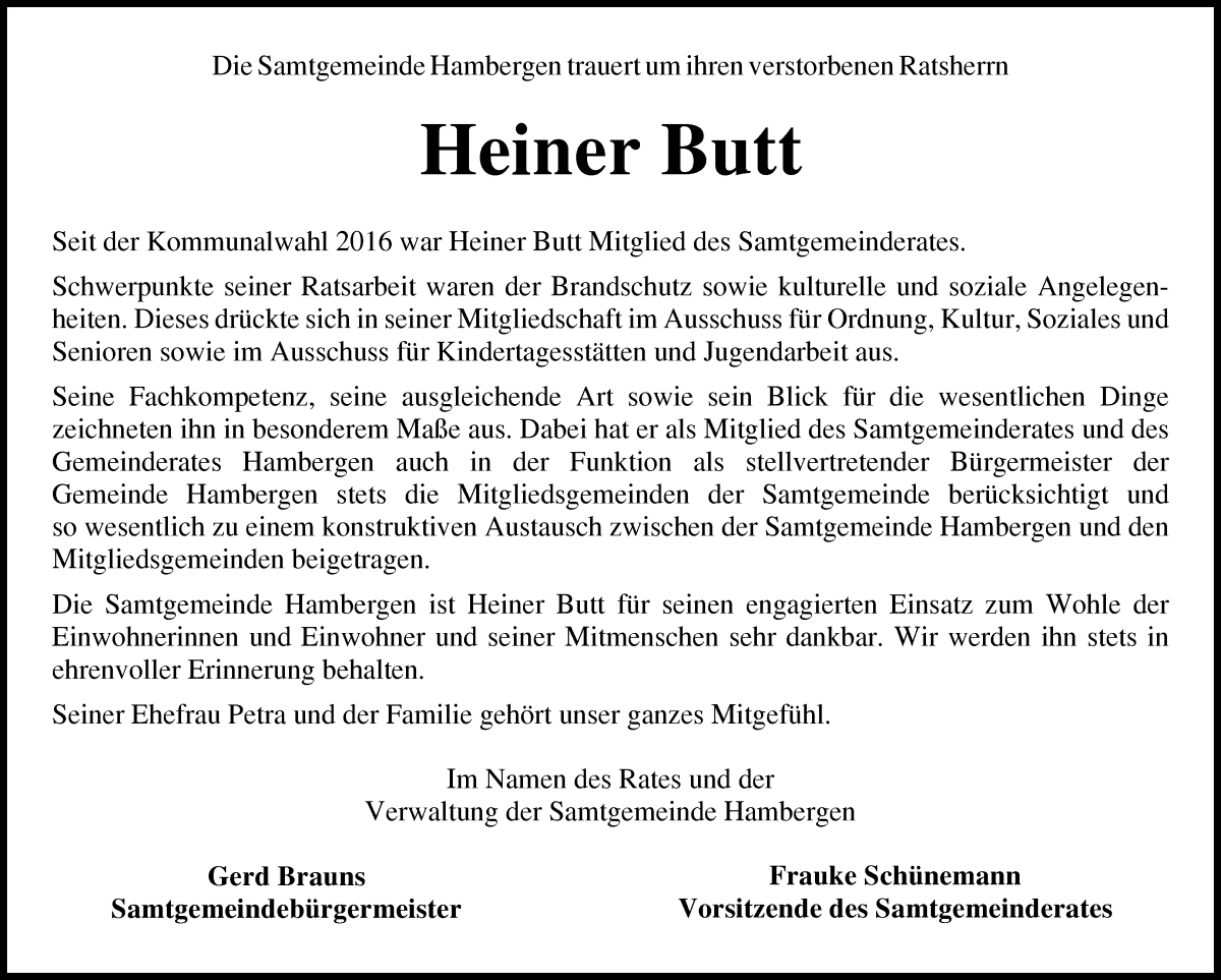  Traueranzeige für Heiner Butt vom 10.05.2023 aus Osterholzer Kreisblatt